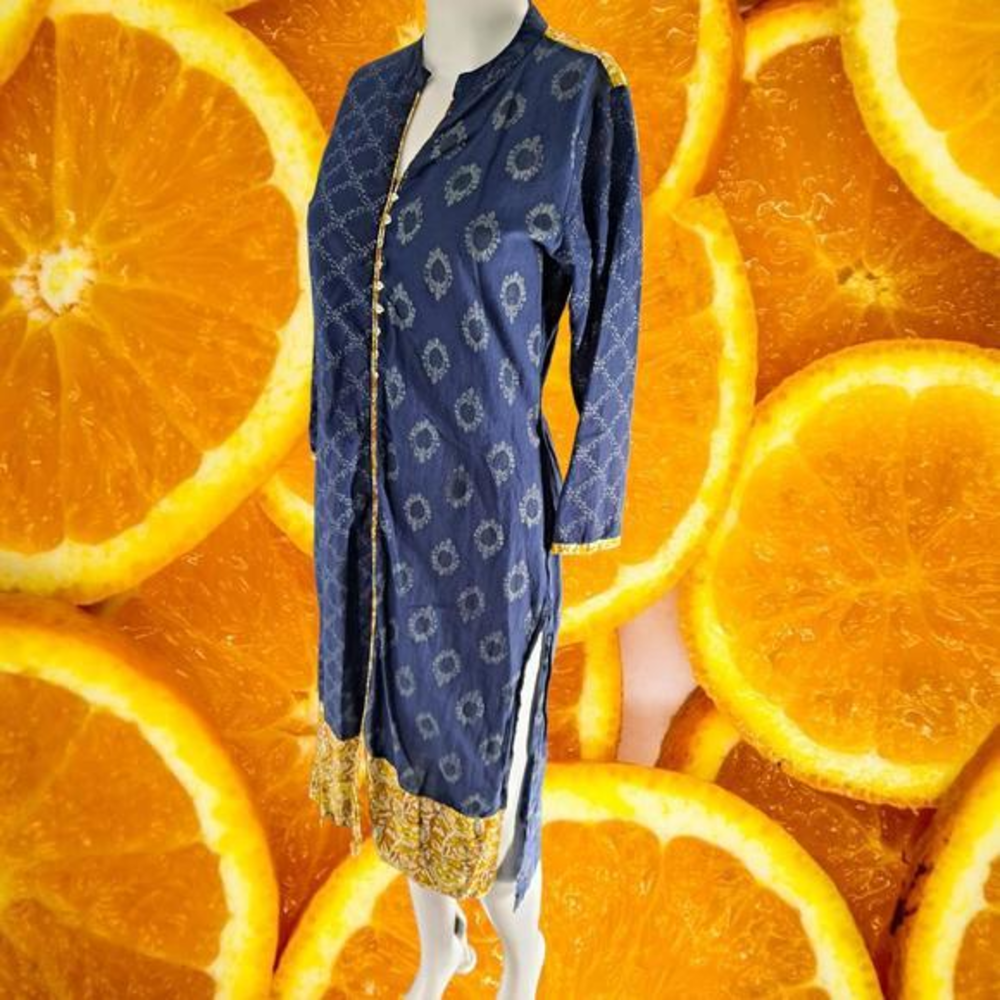 Soch‎ Blue and Yellow with Geometric Shapes Sherwani Size Medium